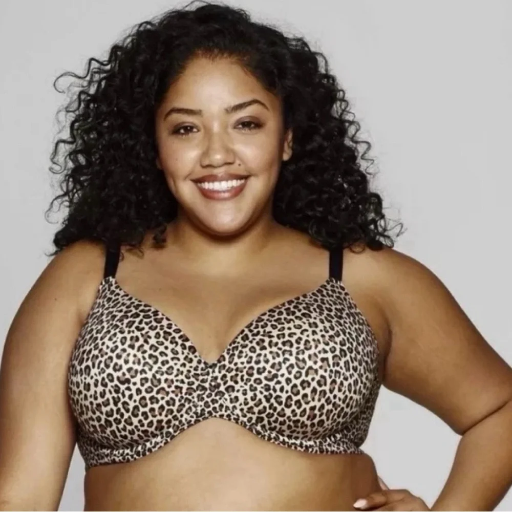 Leopard Print Padded Bra with Black Straps - Picture 1 of 5